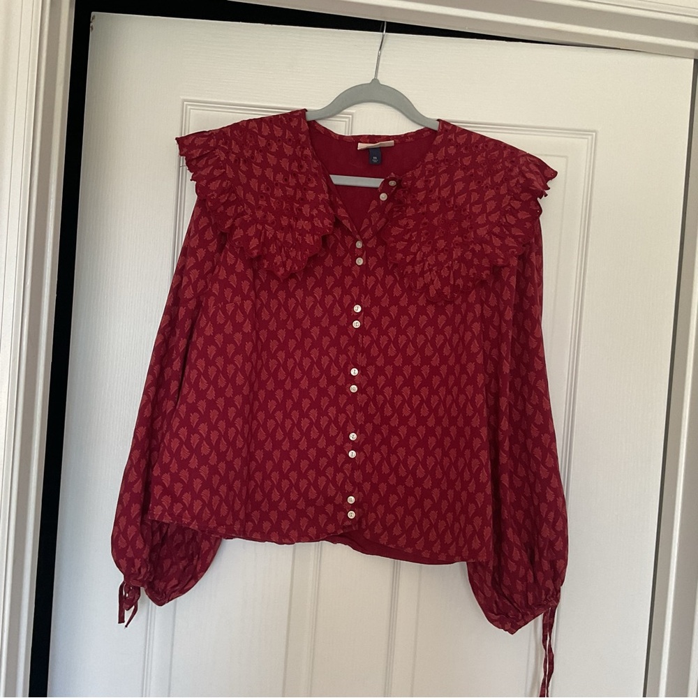 Universal Thread Button Down Blouse with Ruffle Collar